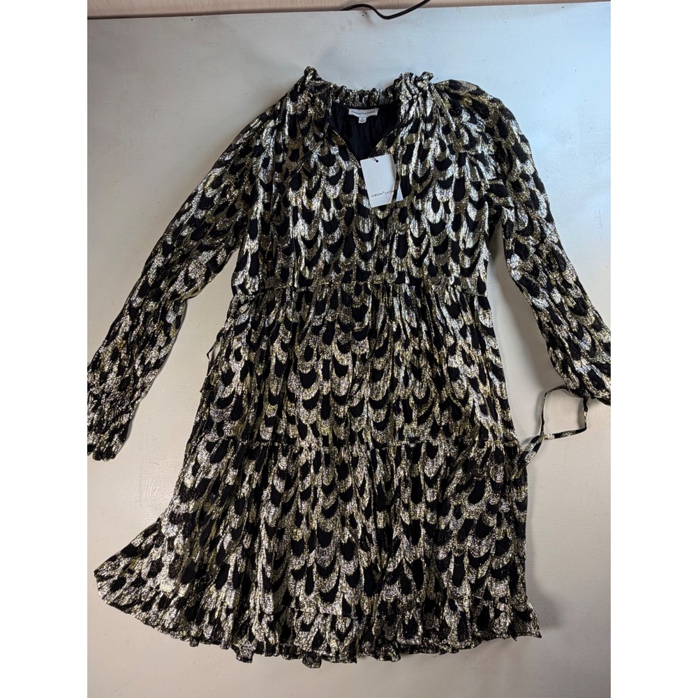 Gibson Latimer Dress Women S Gold Black Y2K Metallic Tiered Ruffle Mini